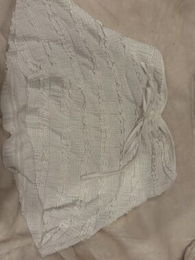 White Textured Drawstring Mini Skirt